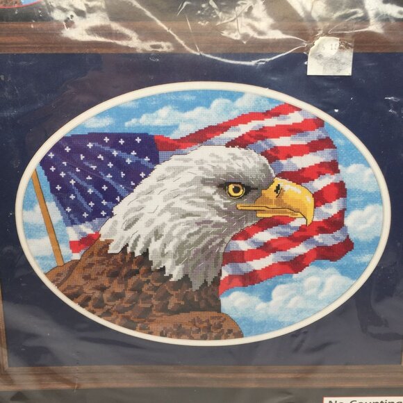 Vintage Dimensions No Count Cross Stitch Freedom Eagle USA Patriotic 14x10" Oval - Picture 2 of 6